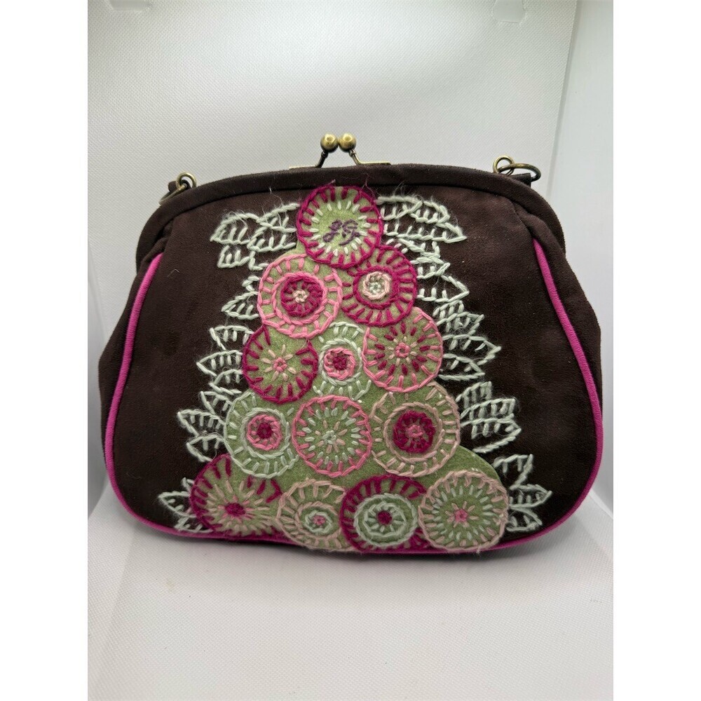 Lulu Guinness Brown Floral Kiss Lock Clutch Handbag Small Womens - Picture 8 of 12